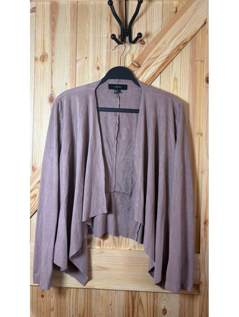 Forever 21 Women's Faux Suede Open Front Draped Cardigan Jacket Large